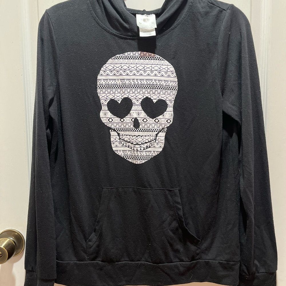 Black Skull Pattern Lightweight Juniors Hoodie